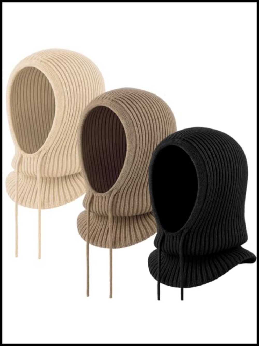 3 Pc Wool Blend Knit Balaclava Hooded Scarf Adjustable Winter Set